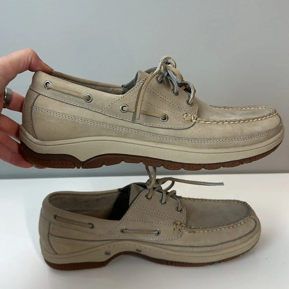 Orvis Cream Leather Topsider Boat Shoes Size 9.5